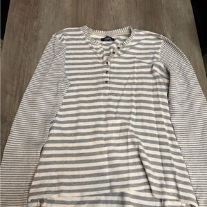 Chaps Gray and White Striped Henley